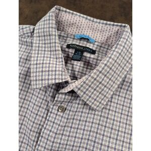 Van Heusen Studio Mens Slim Fit Button Down Shirt Purple White Check Large 16‎